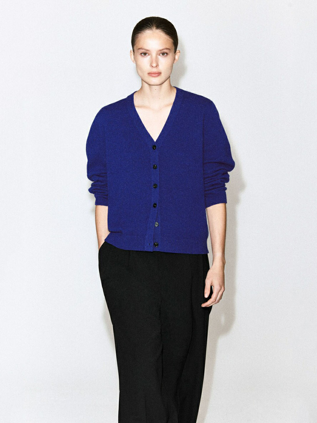 Wool Blend Coat - Casual V-Neck Wool Blend Knitted Long