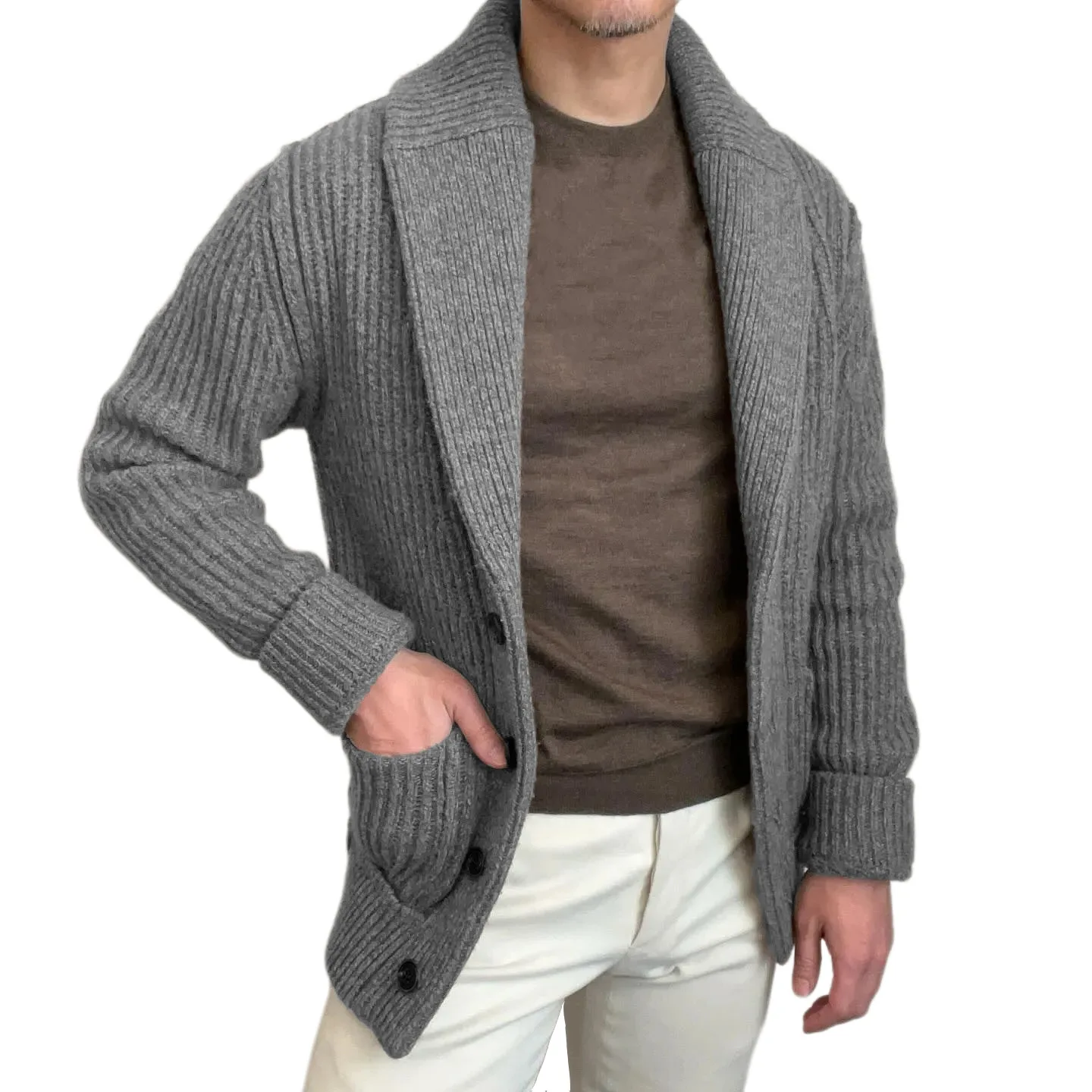 Men's Sweaters Cardigan Lapel  - огляд і ціна Wool Blend Coat