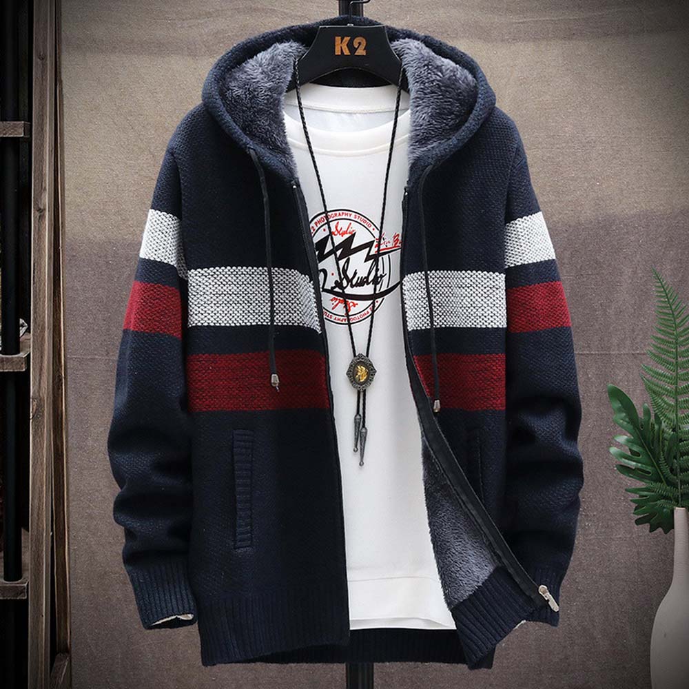 Men's Striped Sweater Coat Thi - огляд і ціна Wool Blend Coat