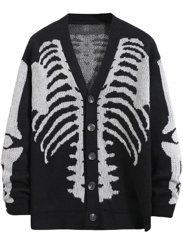 Men's Skeleton Pattern Cardiga - огляд і ціна Wool Blend Coat