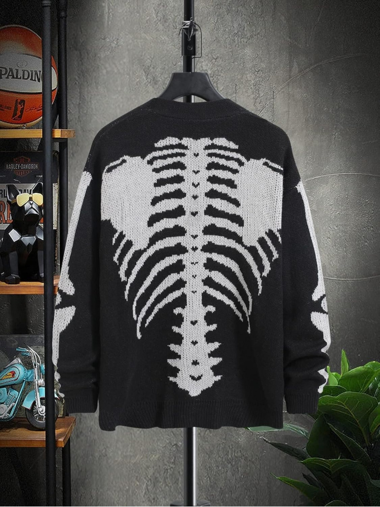 Men's Skeleton Pattern Cardiga - огляд і ціна Wool Blend Coat